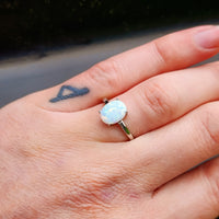 (Q) Solid 925 Sterling Silver & 10mm White Created Opal Solitaire Ring