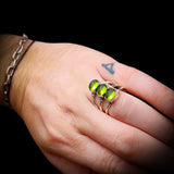 (R) Rustic Handmade Solid 925 Sterling Silver & Natural Peridot 3x Setting Cage Ring