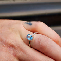 Solid 925 Sterling Silver & 8mm Sky Blue Topaz Clawed Solitaire Ring