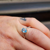 Solid 925 Sterling Silver & 8mm Sky Blue Topaz Clawed Solitaire Ring