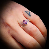 (Q) Solid 925 Sterling Silver & Natural Amethyst 3 Bar Cage Ring