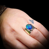 (T) Solid 925 Sterling Silver & Natural Australian Opal Handmade Cuff Ring