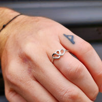 (Q) Solid 925 Sterling Silver & CZ Double Heart Ring