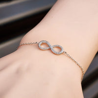 Solid 925 Sterling Silver & CZ Diamond Infinity Chain Bracelet