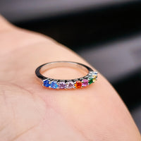 (J) Solid 925 Sterling Silver & Colored CZ Infinity Band Ring