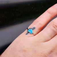 (O) Solid 925 Sterling Silver & Created Opal Heart Ring