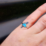 (O) Solid 925 Sterling Silver & Created Opal Heart Ring