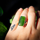 (R) Solid 925 Sterling Silver & Natural Greenstone Handmade Rectangle Ring