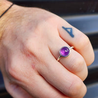 Solid 925 Sterling Silver & 10mm Natural Amethyst Round Signet Ring