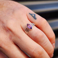 Solid 925 Sterling Silver & Natural Amethyst 3 Bar Cage Ring
