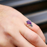(M) Solid 925 Sterling Silver & Natural Amethyst Clawed Pear Ring