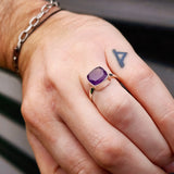 Solid 925 Sterling Silver & Natural Amethyst Square Handmade Ring