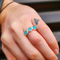 (R) Solid 925 Sterling Silver & Natural Aqua Chalcedony 3 Setting Ring