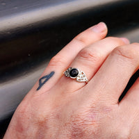 Solid 925 Sterling Silver & Natural Black Onyx Celtic Knot Ring