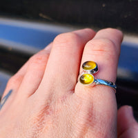 (T) Solid 925 Sterling Silver & Natural Citrine Double Setting Ring