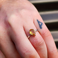 Solid 925 Sterling Silver & Natural Citrine Pear Solitaire Ring