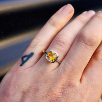 Solid 925 Sterling Silver & Natural Citrine Square Faceted Stone Ring