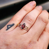 Solid 925 Sterling Silver & Natural Garnet 3 Bar Ring