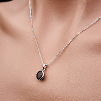 Solid 925 Sterling Silver & Natural Garnet Half Case Pendant Necklace