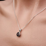 Solid 925 Sterling Silver & Natural Garnet Half Case Pendant Necklace