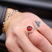 Rustic Handmade Solid 925 Sterling Silver & Natural Garnet Hammer Finish Ring