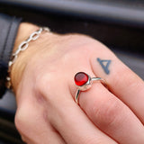 Rustic Handmade Solid 925 Sterling Silver & Natural Garnet Hammer Finish Ring