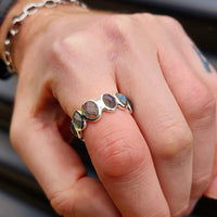 (R) Solid 925 Sterling Silver & Natural Labradorite Handmade Eternity Band Ring