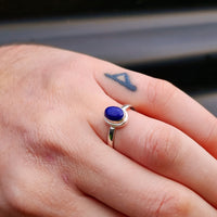 Solid 925 Sterling Silver & Natural Lapis Lazuli Oval Ring