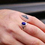 Solid 925 Sterling Silver & Natural Lapis Lazuli Oval Ring