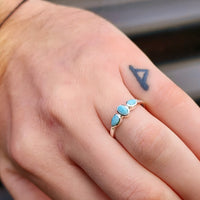 Solid 925 Sterling Silver & Natural Larimar 3x Setting Ring