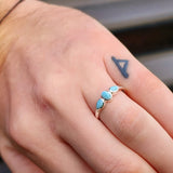 Solid 925 Sterling Silver & Natural Larimar 3x Setting Ring