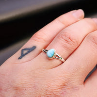 Solid 925 Sterling Silver & Natural Larimar Pear Ring