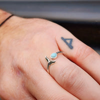 Adjustable Solid 925 Sterling Silver & Natural Larimar Whale Tail Ring