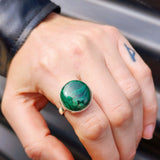 Solid 925 Sterling Silver & Natural Malachite Round Solitaire Handmade Ring