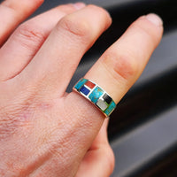 Solid 925 Sterling Silver & Natural Mixed Gemstone Band Ring
