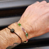 Solid 925 Sterling Silver & Natural Raw Mixed Tourmaline Chain Bracelet