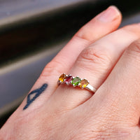 Solid 925 Sterling Silver & Natural Mixed Tourmaline 4x Setting Band Ring