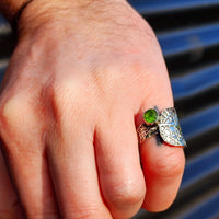 (Q) Solid 925 Sterling Silver & Natural Peridot Leaf Cuff Ring