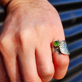 (Q) Solid 925 Sterling Silver & Natural Peridot Leaf Cuff Ring