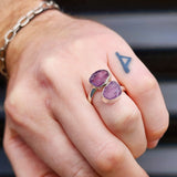 (Adjustable) 925 Sterling Silver & Natural Raw Amethyst Double Stone Ring