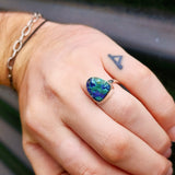 (Q) Solid 925 Sterling Silver & Natural Raw Azurite Handmade Irregular Ring