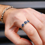 925 Sterling Silver & Natural Raw Sapphire 3x Setting Handmade Ring