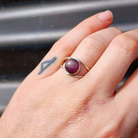 (R) Solid 925 Sterling Silver & Natural Ruby Double Band Ring