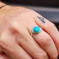 Solid 925 Sterling Silver & Natural Turquoise 11mm Round Signet Ring