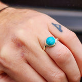 Solid 925 Sterling Silver & Natural Turquoise 11mm Round Signet Ring