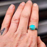 Solid 925 Sterling Silver & Natural Turquoise 12mm Round Signet Ring