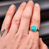 Solid 925 Sterling Silver & Natural Turquoise 12mm Round Signet Ring