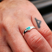 Solid 925 Sterling Silver & Natural Turquoise 6mm Heart Ring