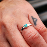 Solid 925 Sterling Silver & Natural Turquoise 6mm Heart Ring