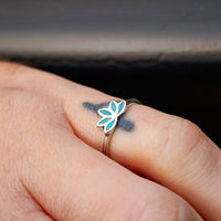 Solid 925 Sterling Silver & Natural Turquoise Lotus Ring